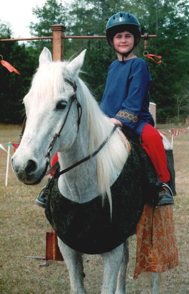 Cecilia de Lessay on horseback again at  Fool's War in April A.S. XXXIX (2005)