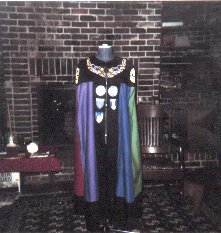 A bad photo of The Bardic Cloak we made and donated to the Kingdom in A.S. XXXII (1998)