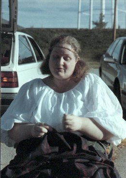 Lady Finnguala ingen Dauid at a Pine Log Park fighter practice in the spring of A.S. XXVI (1992)
