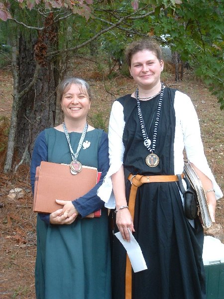 THLady Morfydd ferch Bronwen with Kingdom Seneschal Mistress Gwen at Spring Crown List in May A.S. XXXIX (2004)